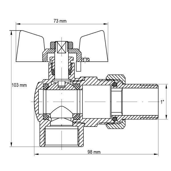 Кран з американкою 1" (Koer KR.228) кутовий (KR0149)
