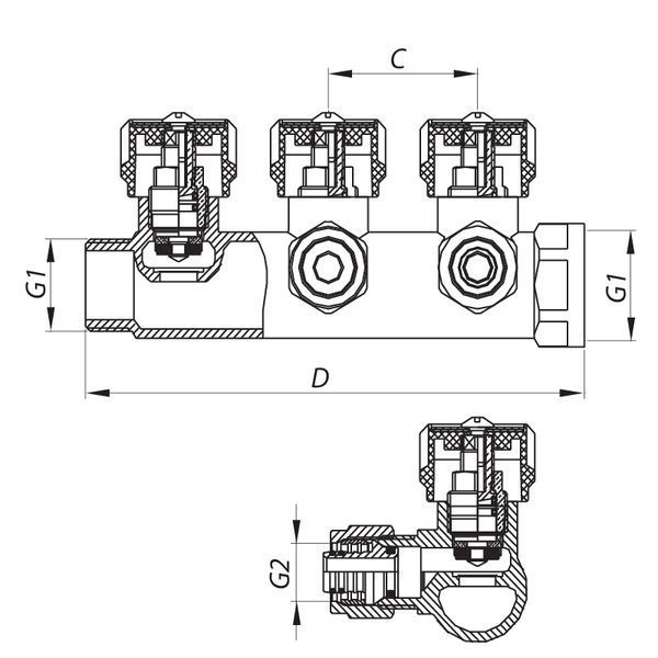 Колектор вентильний з фитингом Koer KR.1121-4 3/4"x4 ways (KR2652) KR2652 фото